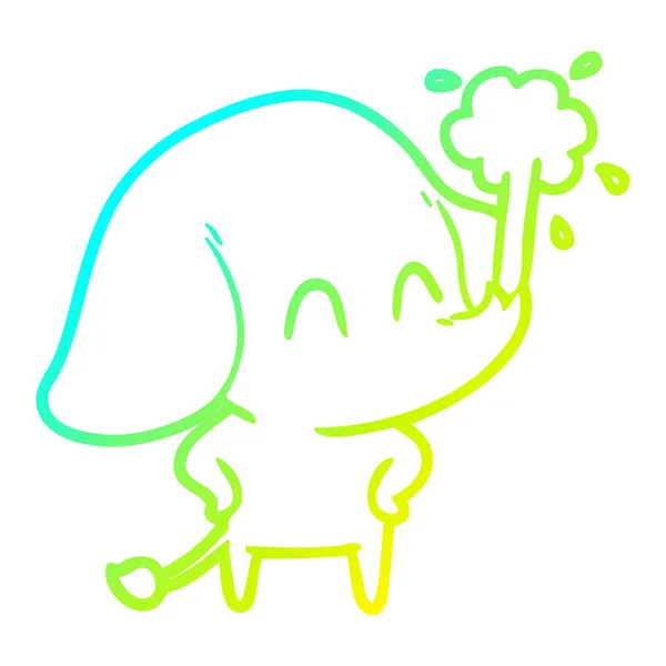 Kalter Gradienten Linie Zeichnung niedlichen Cartoon-Elefant, der Wasser verschüttet — Stockvektor