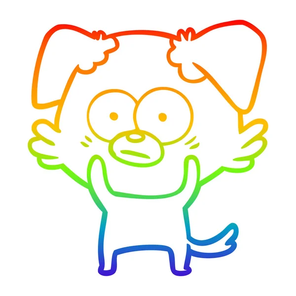 Rainbow gradient linje ritning nervös hund tecknad — Stock vektor