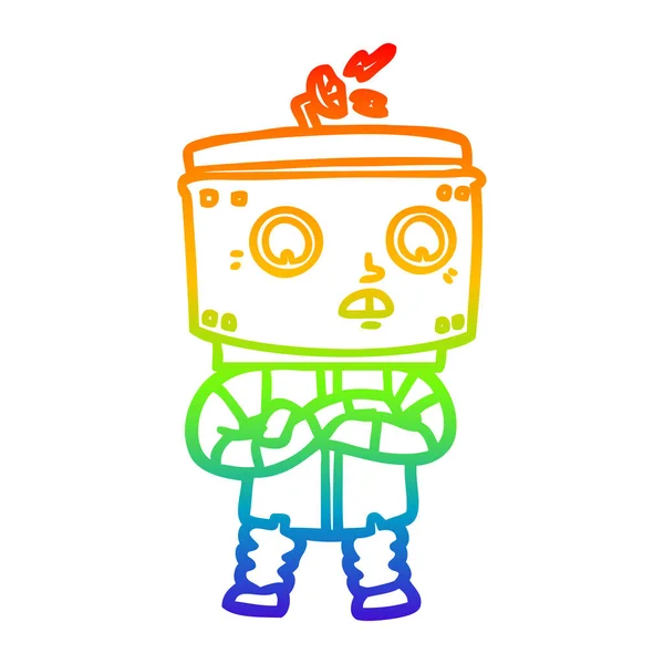 Rainbow gradient ligne dessin robot dessin animé — Image vectorielle