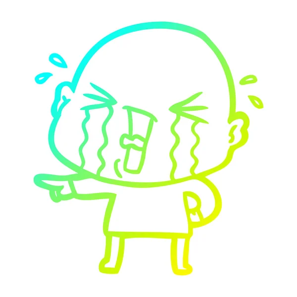cold gradient line drawing cartoon crying bald man