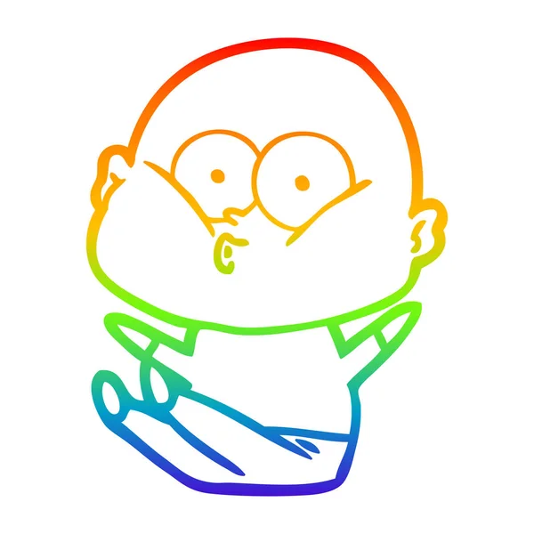 Regenboog gradiënt lijntekening cartoon kale man staren — Stockvector