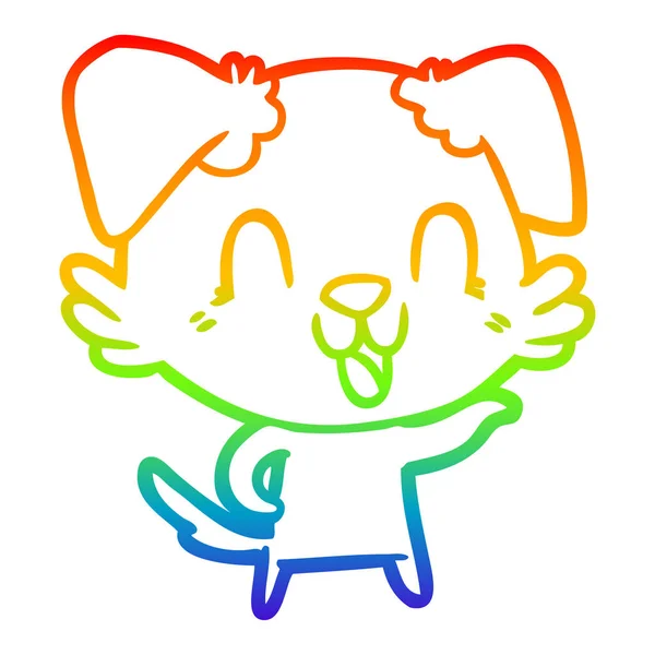 Rainbow gradient line drawing laughing cartoon dog — Stock Vector