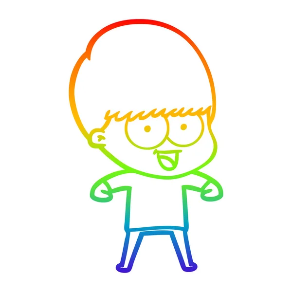 Regenboog gradiënt lijntekening gelukkig cartoon jongen — Stockvector