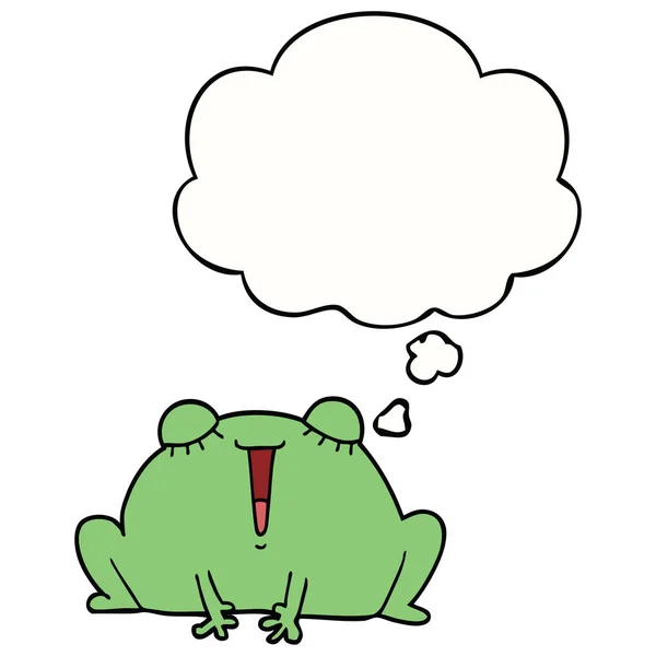 Sevimli karikatür kurbağa ve düşünce balonu — Stok Vektör