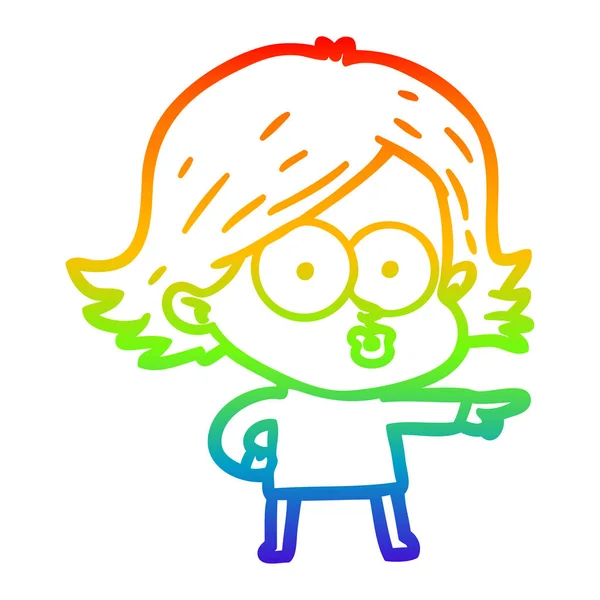 Arco iris gradiente línea dibujo dibujos animados chica haciendo pucheros — Vector de stock