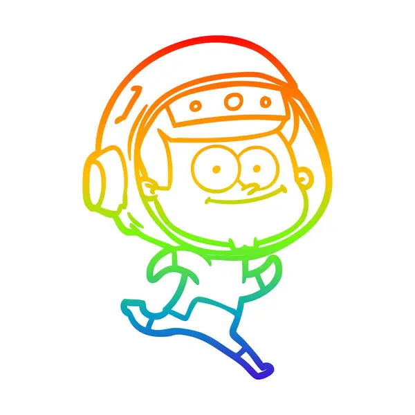 Linea gradiente arcobaleno disegno felice astronauta cartone animato — Vettoriale Stock