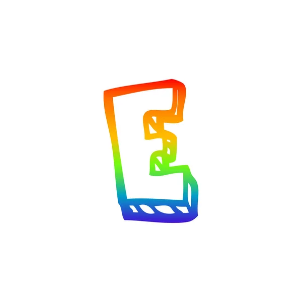 Rainbow gradient linje ritning tecknade bokstaven e — Stock vektor