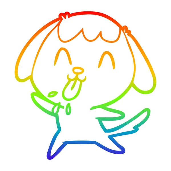 Linea gradiente arcobaleno disegno carino cane dei cartoni animati — Vettoriale Stock