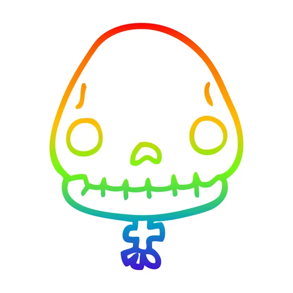 Rainbow gradient ligne dessin dessin animé halloween crâne — Image vectorielle