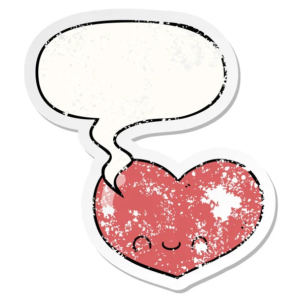 Karikatúra szerelem szív jellegű és a beszéd buborék bajba jutott sticke — Stock Vector