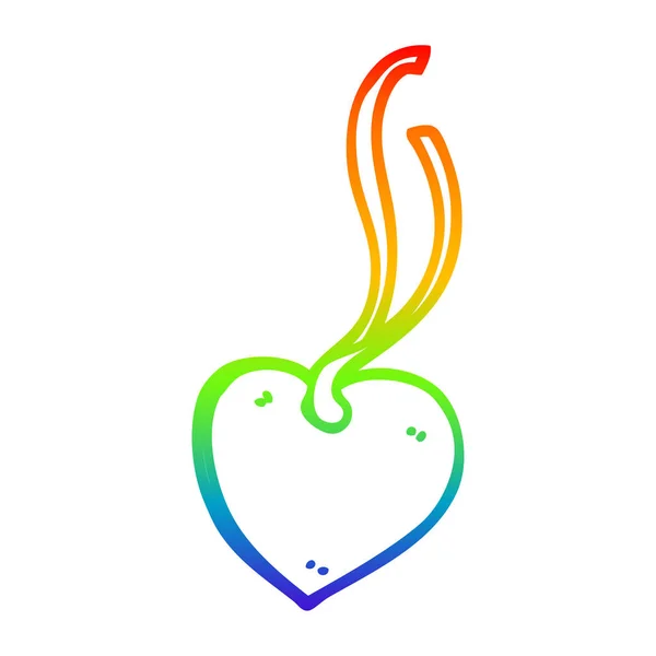 Linea gradiente arcobaleno disegno cartone animato cuore tag — Vettoriale Stock