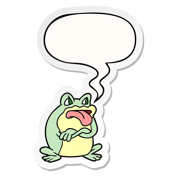 脾气暴躁的卡通青蛙和语音泡泡贴纸 — 图库矢量图片