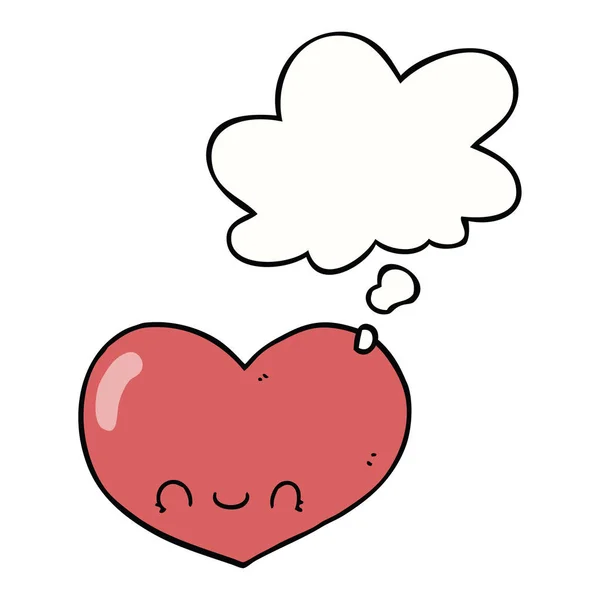 Çizgi film aşk kalp karakteri ve düşünce balonu — Stok Vektör