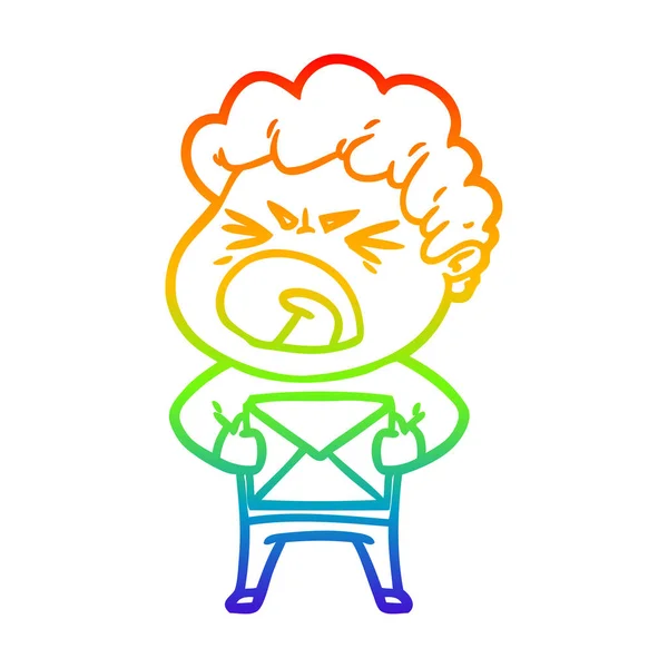 Regenboog gradiënt lijntekening cartoon woedend man — Stockvector