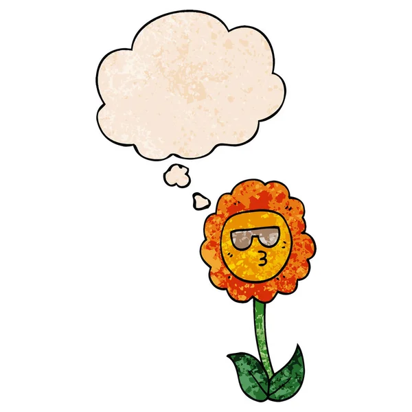 Cartoon-Blume und Gedankenblase im Grunge-Muster — Stockvektor