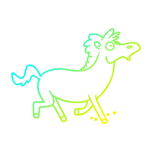 Línea de gradiente frío dibujo de dibujos animados caballo corriendo — Vector de stock