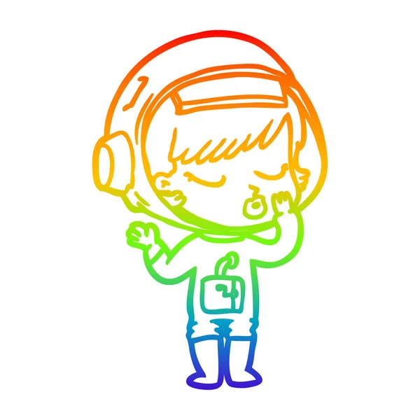 Rainbow gradient ligne dessin dessin animé jolie astronaute fille — Image vectorielle