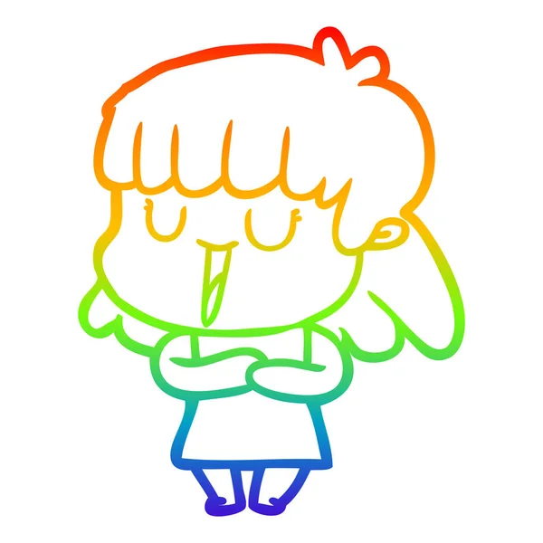 Rainbow gradient ligne dessin dessin femme dessin animé rire — Image vectorielle