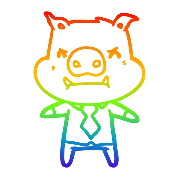 Regenbogen Gradientenlinie Zeichnung wütend Cartoon Pig Chef — Stockvektor