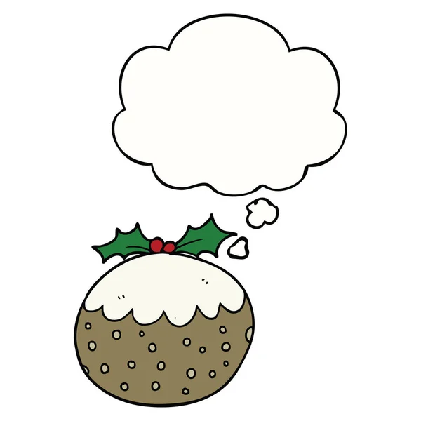 Pudín de Navidad de dibujos animados y burbuja de pensamiento — Vector de stock