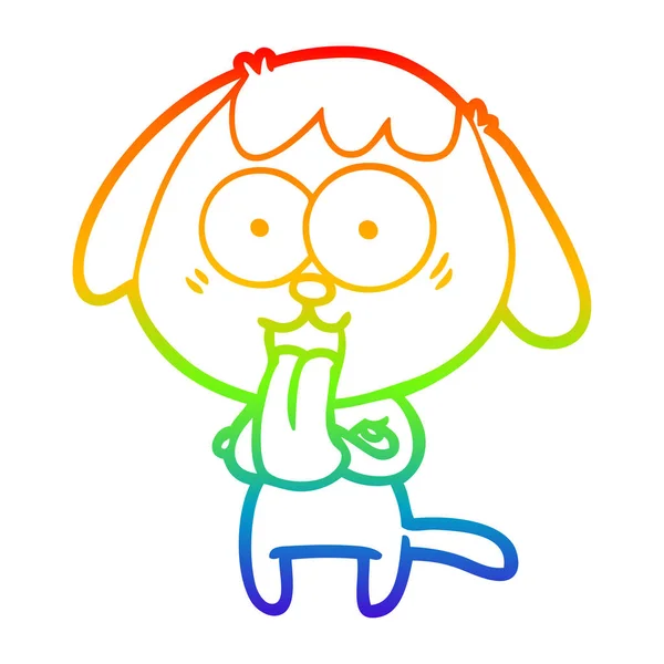 Rainbow gradient ligne dessin chien dessin animé mignon — Image vectorielle