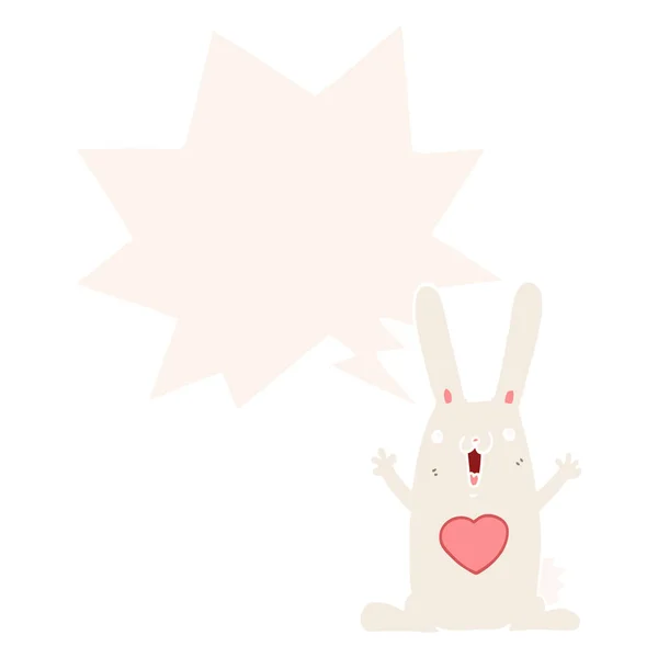Retro tarzında aşk ve konuşma balonu karikatür tavşan — Stok Vektör