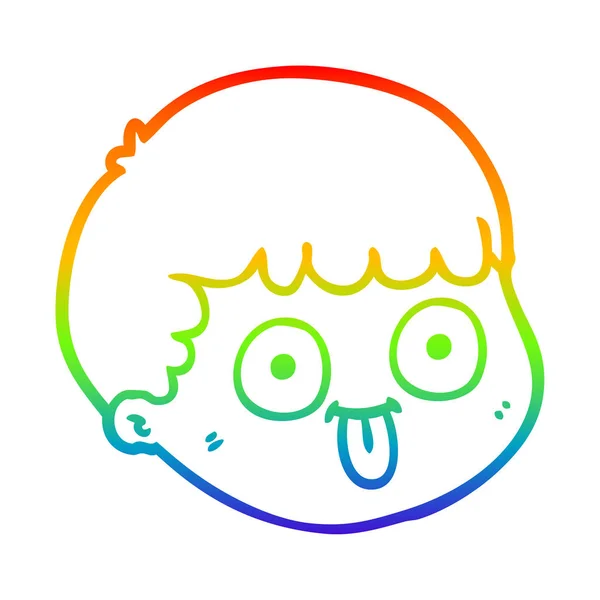 Arco iris gradiente línea dibujo dibujos animados cara masculina — Vector de stock