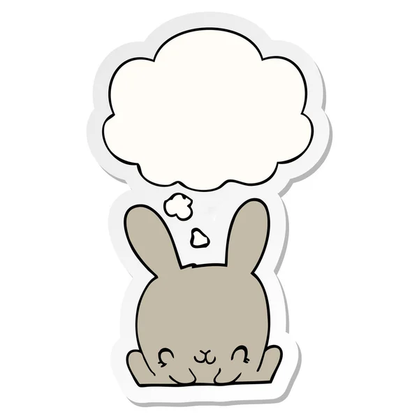 Karikatür tavşan ve basılı bir etiket olarak kabarcık düşünce — Stok Vektör
