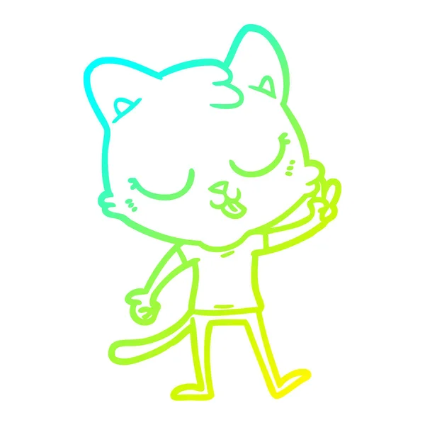 Línea de gradiente frío dibujo dibujos animados gato — Vector de stock