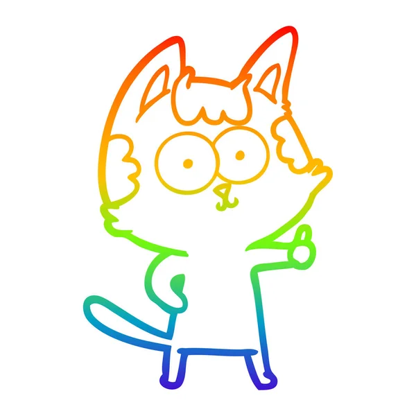 Rainbow gradient linje ritning lycklig tecknad katt — Stock vektor