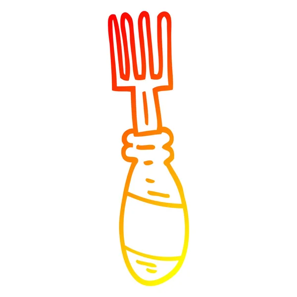 Warm gradient line drawing cartoon fork — Stock Vector