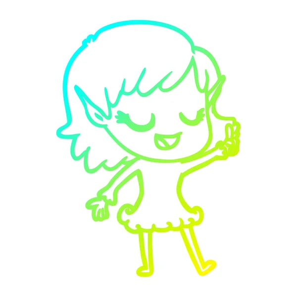 Linha gradiente frio desenho feliz desenho animado elfo menina —  Vetores de Stock