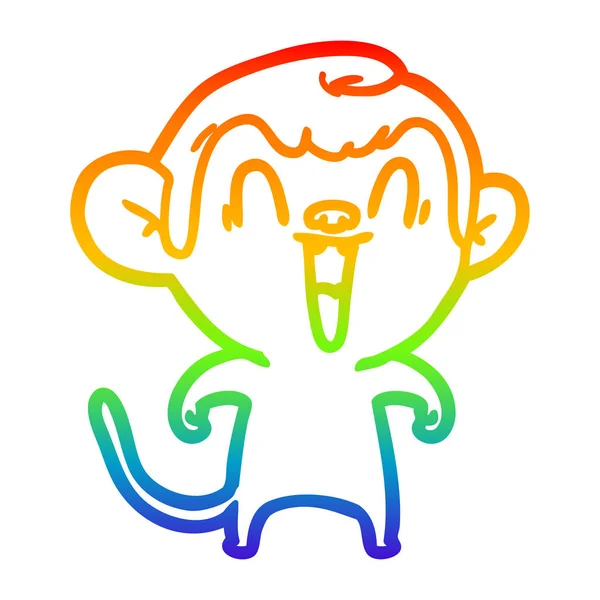 Rainbow gradient line drawing cartoon laughing monkey — Stock Vector