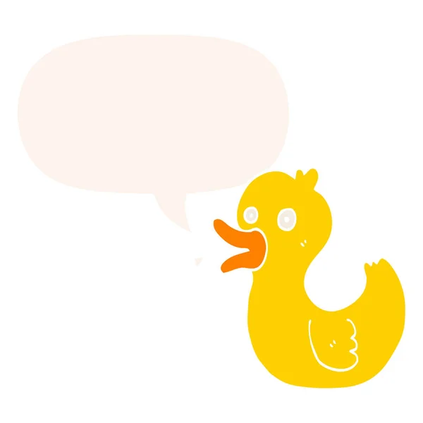 Cartoon quacking duck and speech bubble in retro style — Stock Vector