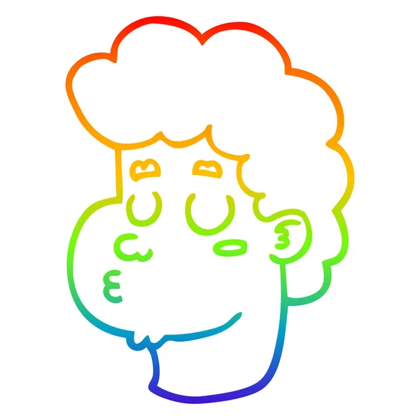 Rainbow gradient line drawing cartoon male face — Stock Vector