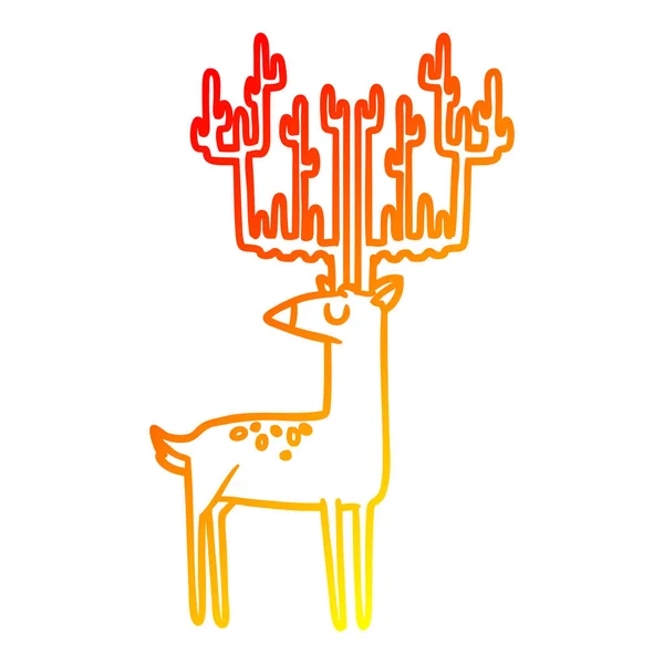 Chaud gradient ligne dessin dessin dessin animé cerf avec d'énormes bois — Image vectorielle