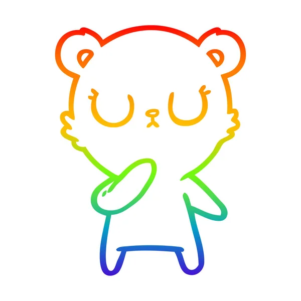 Regenboog gradiënt lijntekening vreedzame cartoon ijsbeer — Stockvector