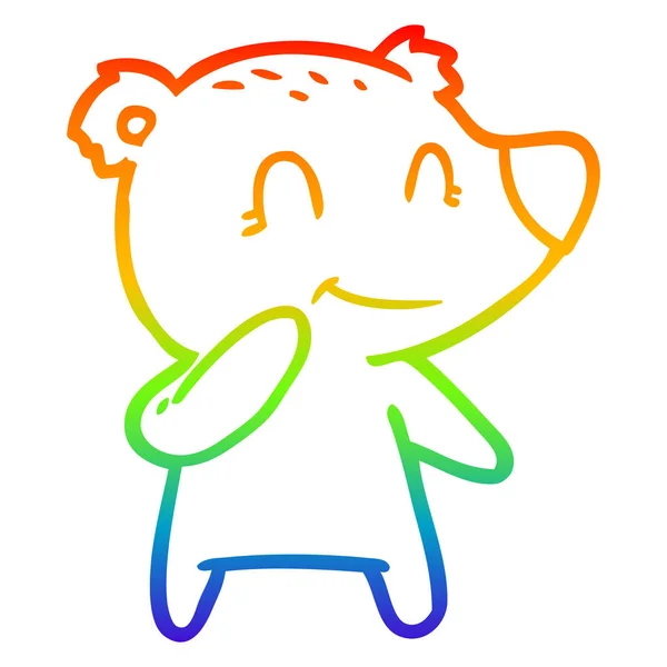 Arco iris gradiente línea dibujo sonriente oso polar dibujos animados — Vector de stock