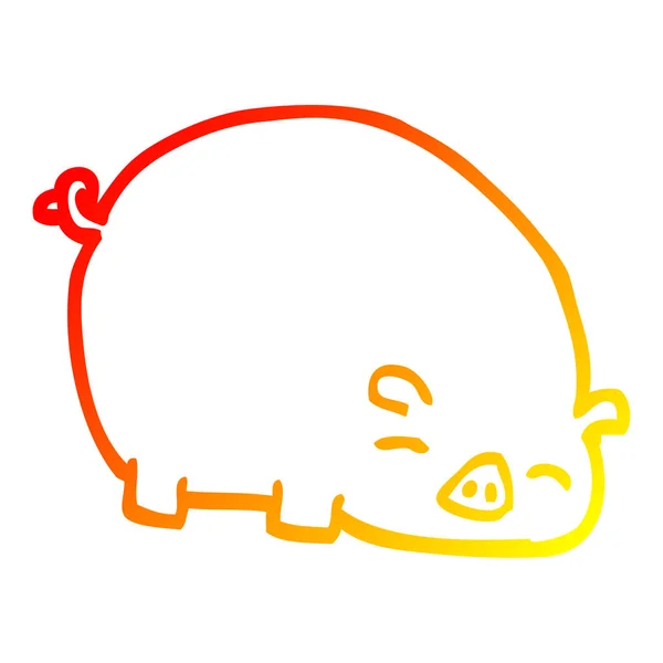 Warm gradient line drawing cartoon pig — Stock Vector