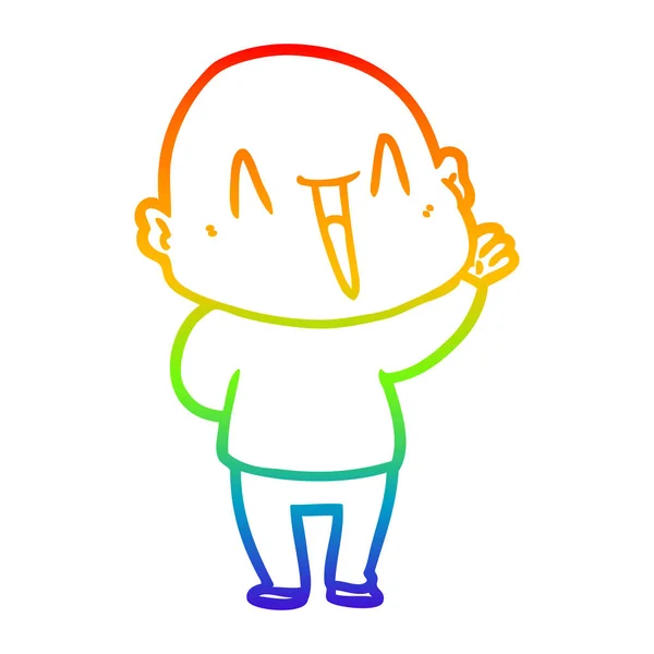 虹のグラデーションラインは幸せな漫画のハゲ男を描きます — ストックベクタ