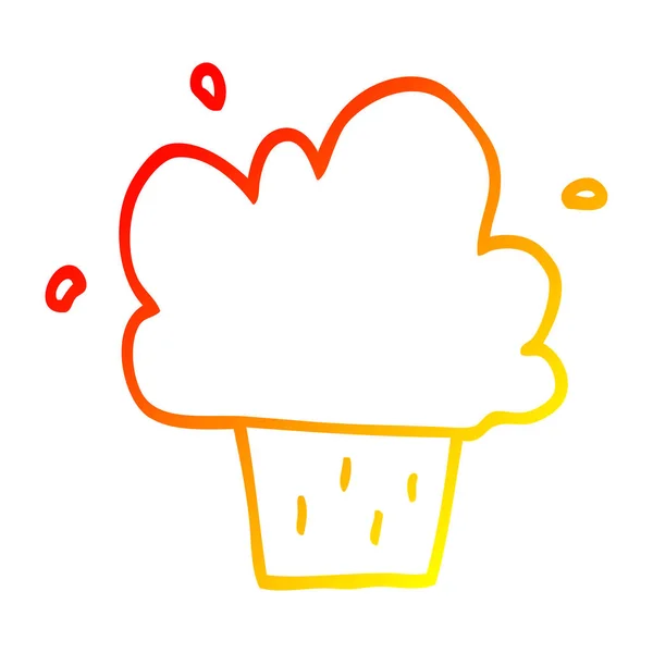 Varm gradient linje ritning tecknad cupcake — Stock vektor
