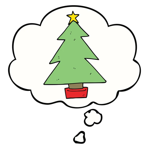 Karikatúra karácsonyfa és a gondolat buborék — Stock Vector