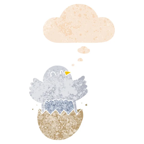 卡通孵化鸡和思想泡沫在复古纹理st — 图库矢量图片