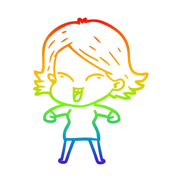 Rainbow gradient ligne dessin heureux dessin animé fille — Image vectorielle