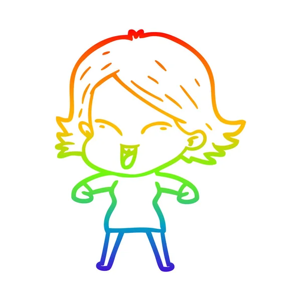 Arco iris gradiente línea dibujo feliz dibujos animados chica — Vector de stock