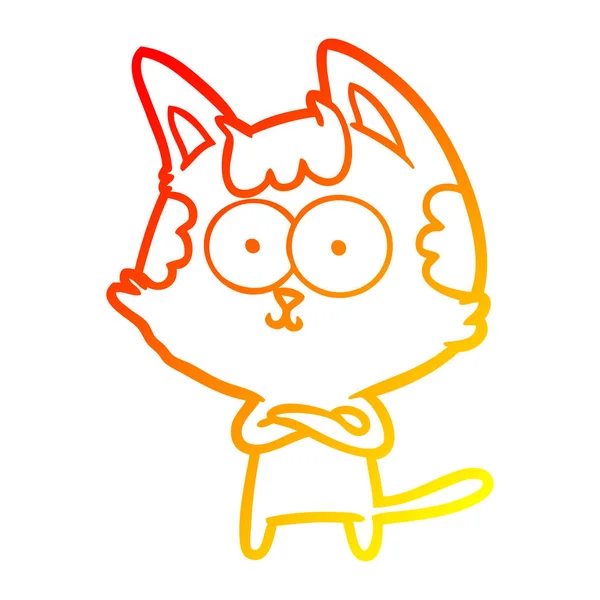 Linie de gradient cald desen animat fericit pisica — Vector de stoc