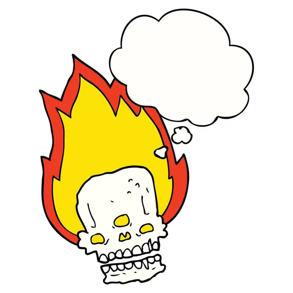 不気味な漫画炎の頭蓋骨と思考バブル — ストックベクタ