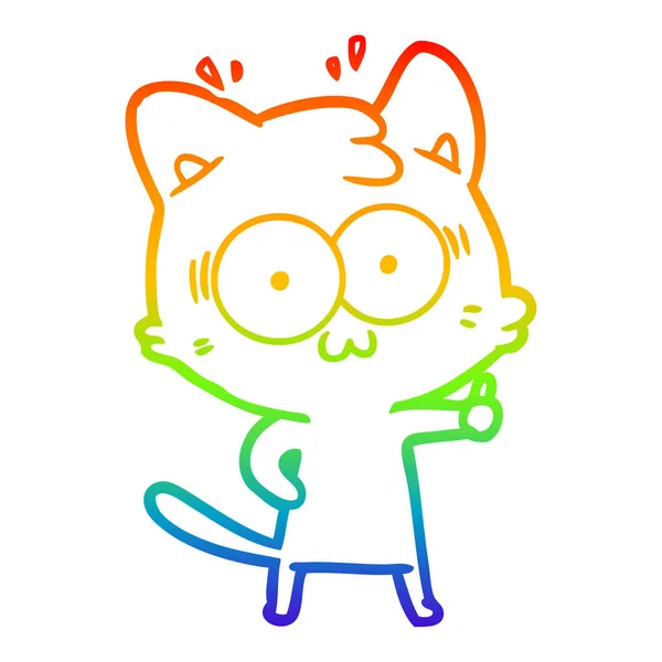 Arco iris gradiente línea dibujo dibujos animados sorprendido gato — Vector de stock