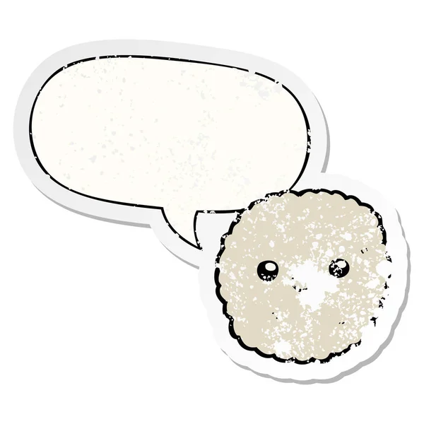 Biscuit de dessin animé et autocollant de bulle de parole affligé — Image vectorielle