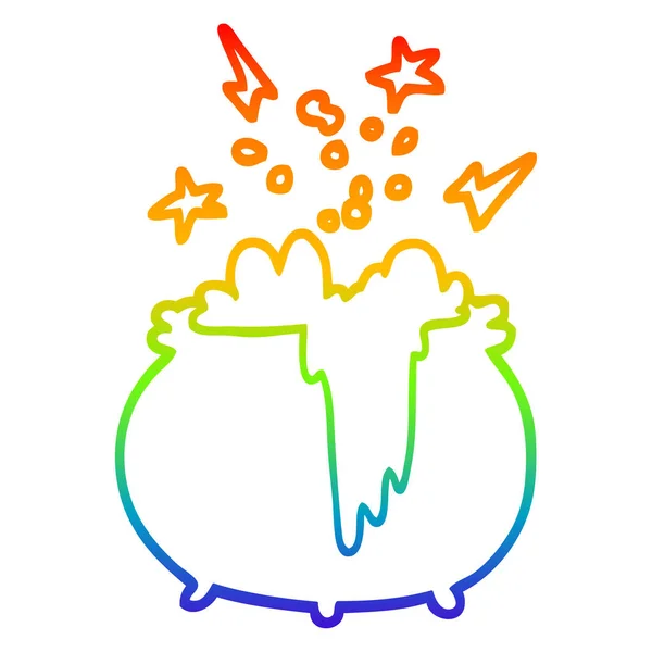 虹のグラデーションライン描画漫画の魔女大釜 — ストックベクタ